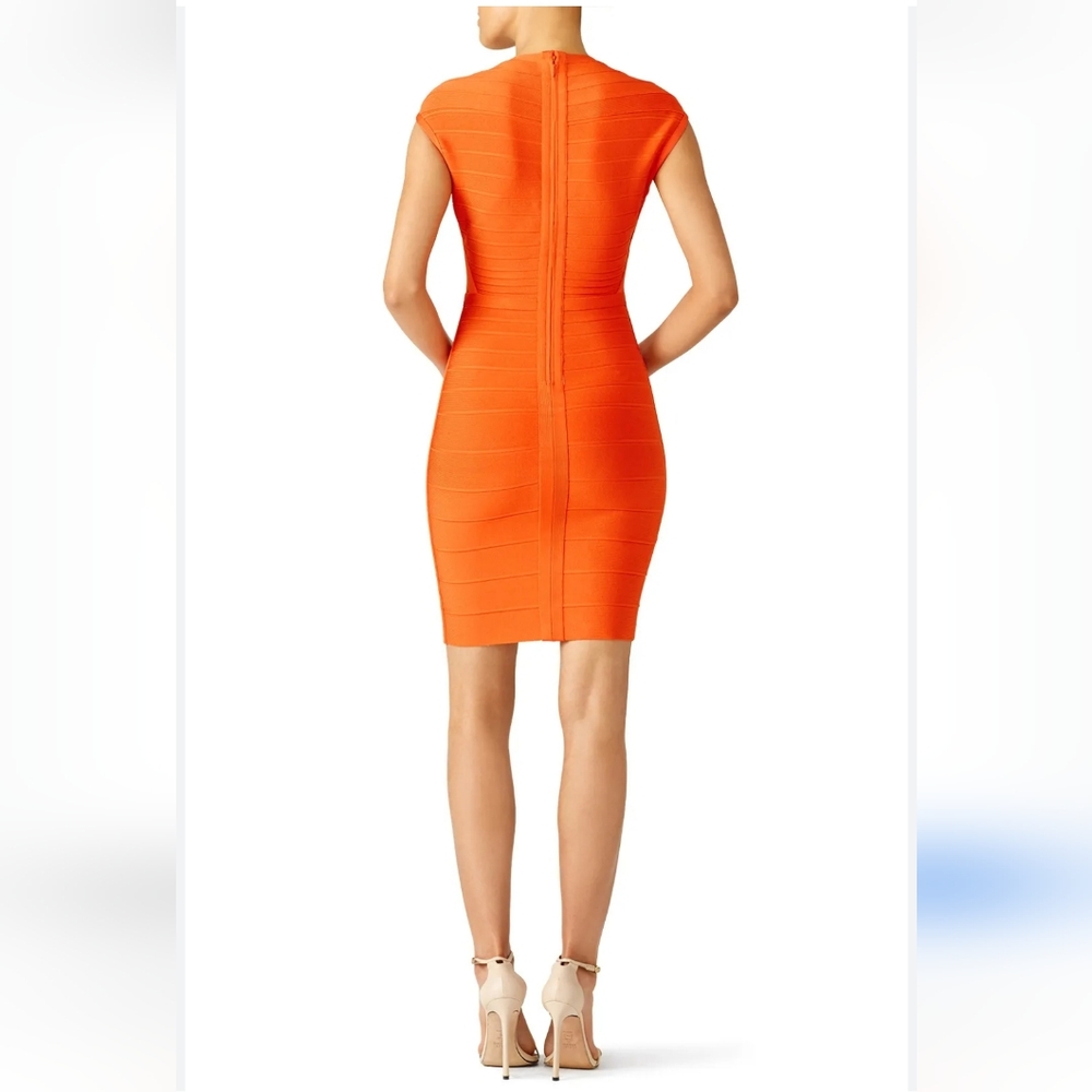 NWOT $2147 Herve Leger Orange Bandage Zip Front Dress - Picture 9 of 10